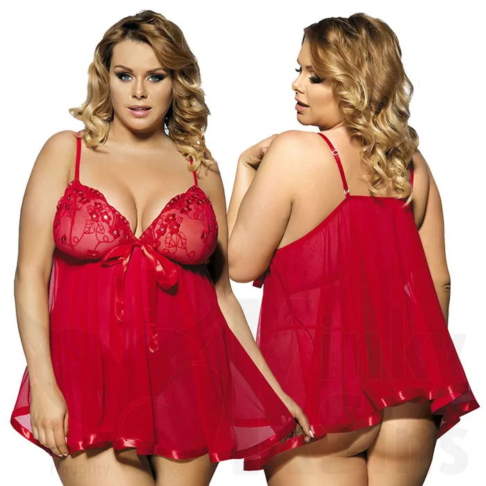 Sheer Lace With A Touch Of Sparkle Babydoll - Plus Sizes - FREE G-String | FREE SHIPPING Female Sex Toys
