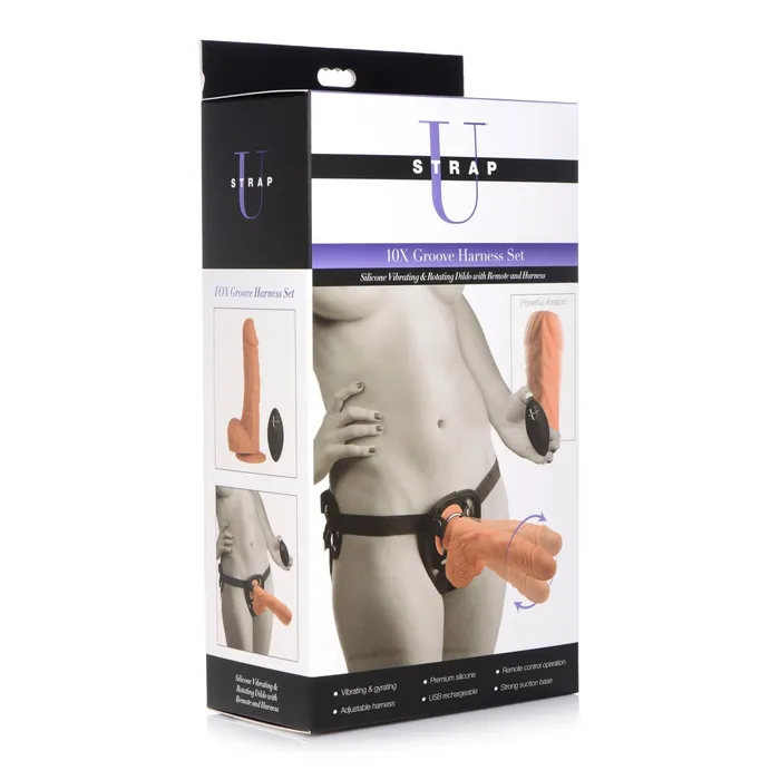 10x Groove Harness With Vibrating And Rotating Silicone Dildo | XR Brands Female Sex Toys