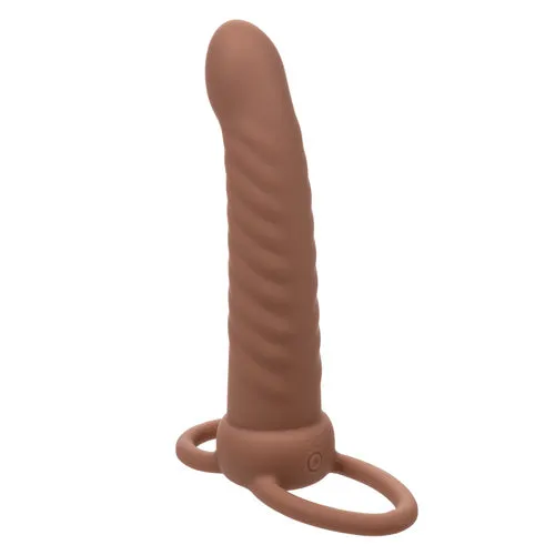 California Exotic Novelties Performance Maxx Rechargeable Ribbed Dual Penetrator - Brown | Female Sex Toys