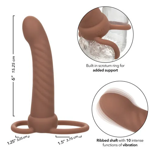 California Exotic Novelties Performance Maxx Rechargeable Ribbed Dual Penetrator - Brown | Female Sex Toys