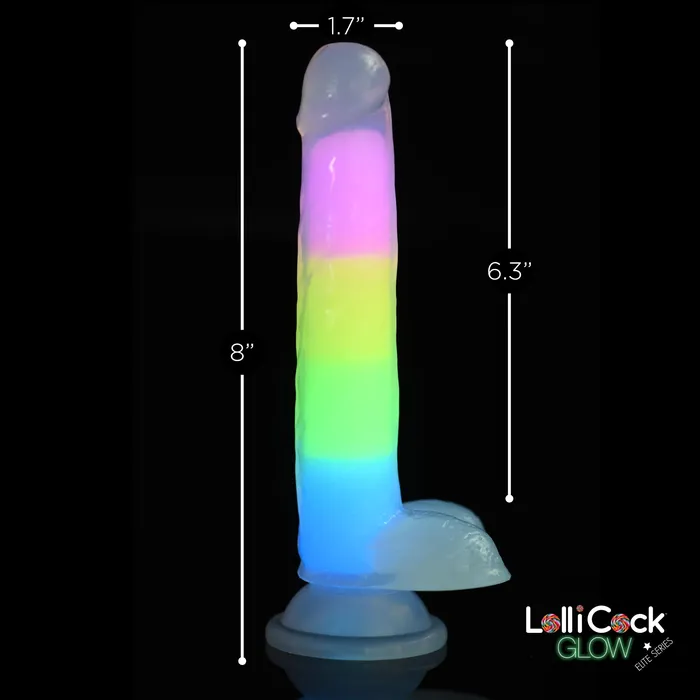 Dildos | Curve Toys 7 Inch Glow-in-the-dark Rainbow Silicone Dildo With Balls