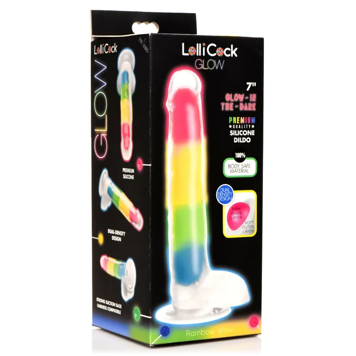 Dildos | Curve Toys 7 Inch Glow-in-the-dark Rainbow Silicone Dildo With Balls