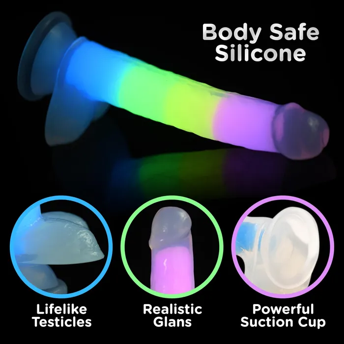 Dildos | Curve Toys 7 Inch Glow-in-the-dark Rainbow Silicone Dildo With Balls
