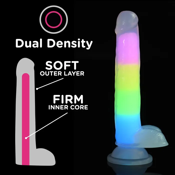 Dildos | Curve Toys 7 Inch Glow-in-the-dark Rainbow Silicone Dildo With Balls