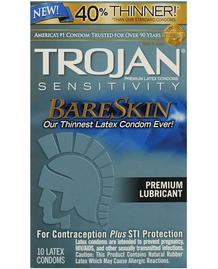 Dildos Paradise Marketing Trojan Bare Skin Condoms Box Of 10