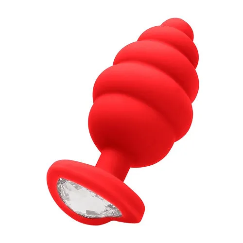 Extra Large Ribbed Diamond Heart Plug - Red | Shots America Anal