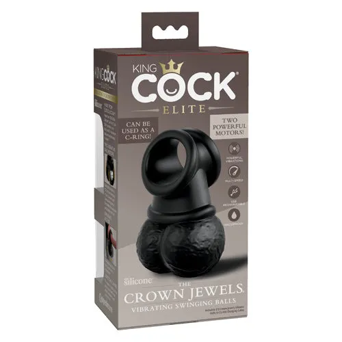 Female Sex Toys | Pipedream Products King Cock Elite Vibrating Silicone Crown Jewels - Dark Tone