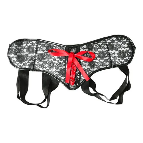 Female Sex Toys | Plus Size Grey & Black Lace Corsette Strap-On - Sportsheets