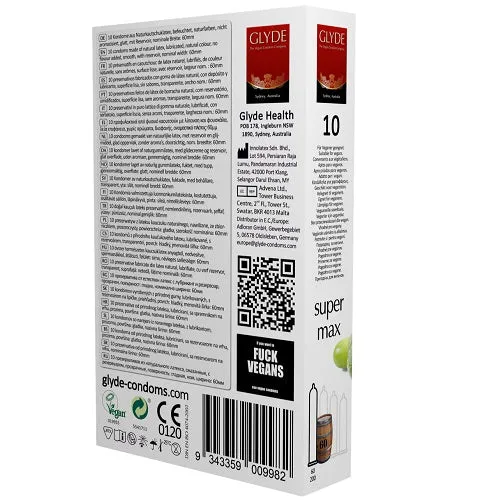 Glyde Ultra Super Max Vegan Condoms 10 Pack | Glyde Vegan Condoms Male Sex Toys Glyde Ultra Super Max Vegan Condoms 10 Pack | Glyde Vegan Condoms Male Sex Toys