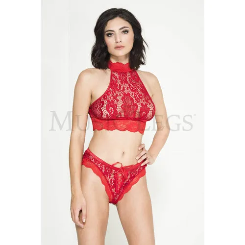 Lace High Neck Top with Ribbon Lace Up Panty Red OS Music Legs Female Sex Toys Lace High Neck Top with Ribbon Lace Up Panty Red OS Music Legs Female Sex Toys