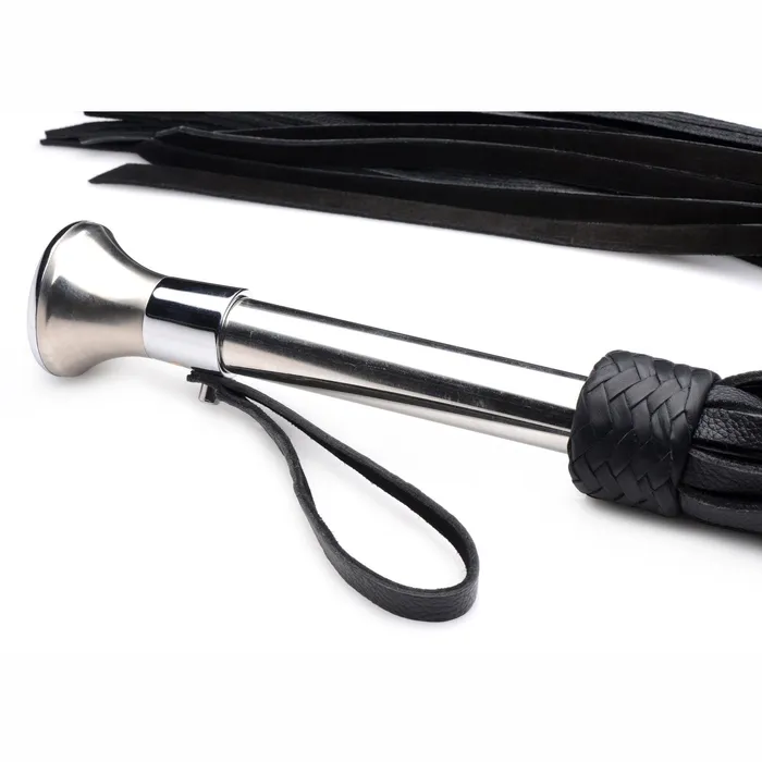 Leather Flogger With Stainless Steel Handle | XR Brands Male Sex Toys