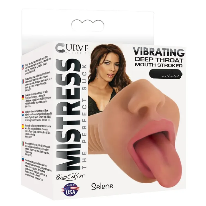 Male Sex Toys | Curve Toys Mistress Selene Vibrating Mouth Stroker- Tan