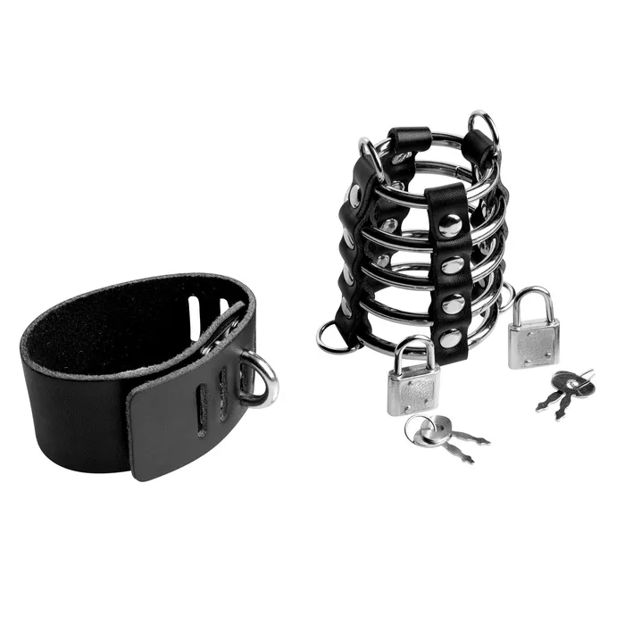 Male Sex Toys | Maximum Submission Gates Of Hell Locking Leather And Steel Cage - XR Brands