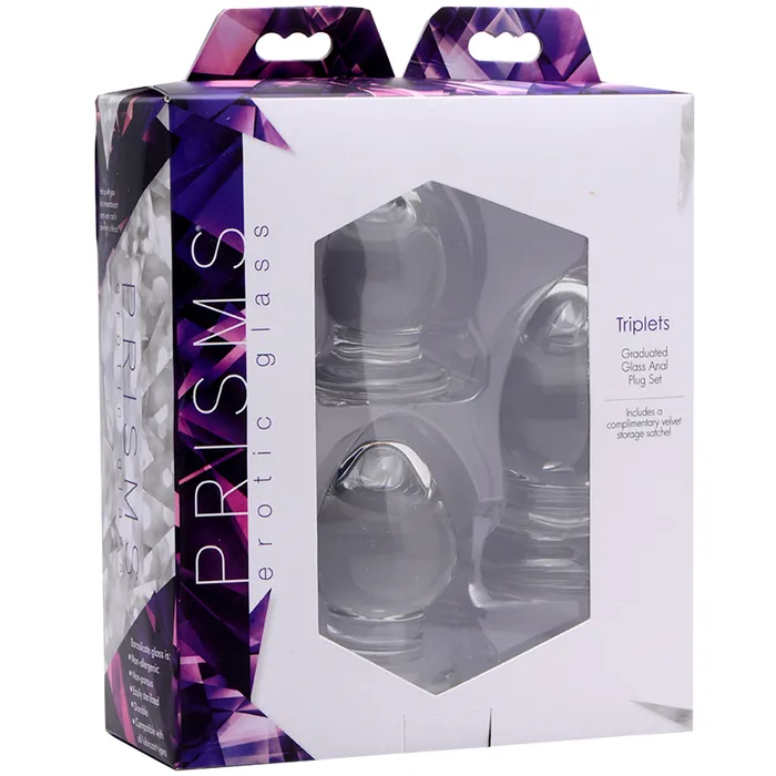 Male Sex Toys | XR Brands Triplets 3 Piece Glass Anal Plug Kit