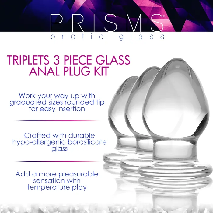 Male Sex Toys | XR Brands Triplets 3 Piece Glass Anal Plug Kit