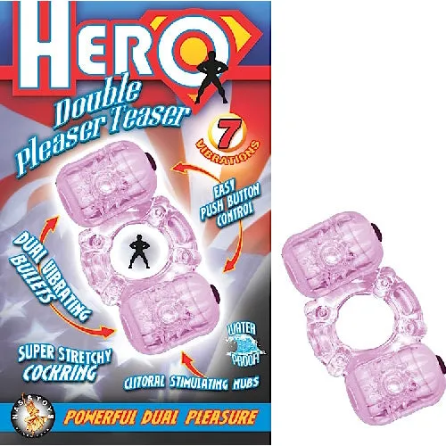 NassToys Couples Hero Double Pleasure Teaser 7 Function Dual Vibrating Cock Ring Purple