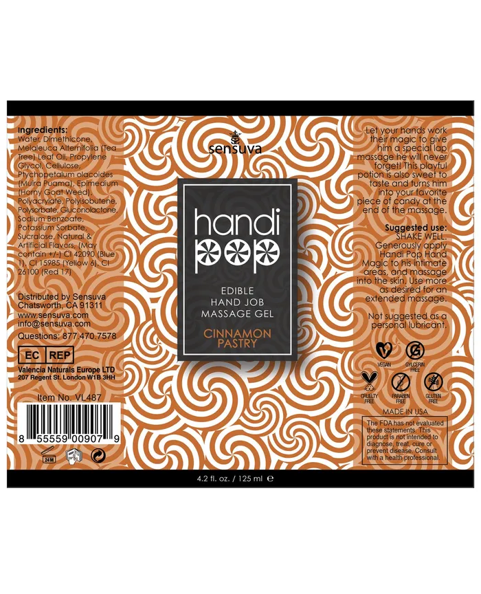 Sensuva Valencia Naturals Enhancers | Handipop Hand Job Massage Gel - 4.2 Oz Bottle Cinnamon Pastry Sensuva Valencia Naturals Enhancers | Handipop Hand Job Massage Gel - 4.2 Oz Bottle Cinnamon Pastry