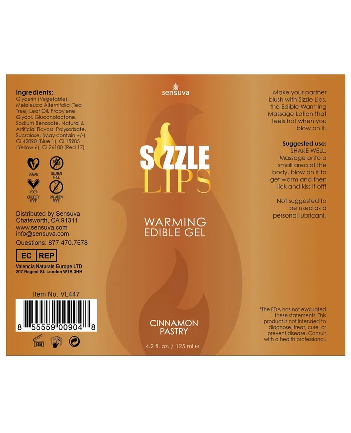 Sensuva Valencia Naturals Sensuva Sizzle Lips Warming Gel - 4.2 Oz Cinnamon Pastry | Enhancers