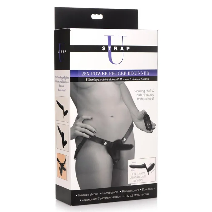 XR Brands Female Sex Toys | 28x Power Pegger Beginner Vibrating Double Dildo With Harness And Remote
