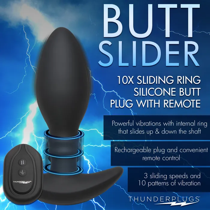XR Brands Rim Slide 10x Sliding Ring Silicone Butt Plug With Remote | Male Sex Toys