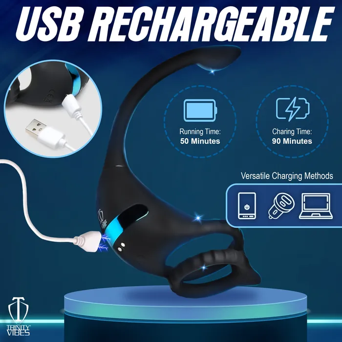 XR Brands Vibrating Silicone Cock Ring And Anal Stimulator | Male Sex Toys