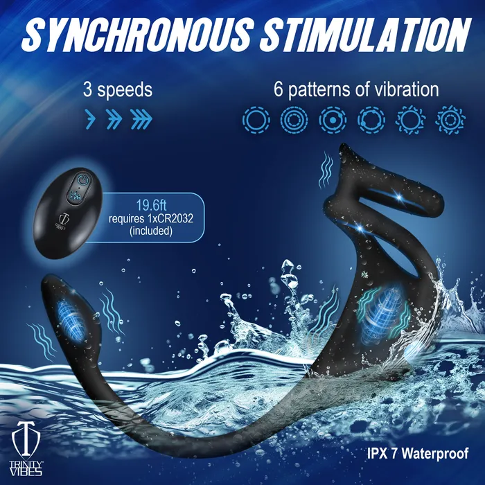 XR Brands Vibrating Silicone Cock Ring And Anal Stimulator | Male Sex Toys