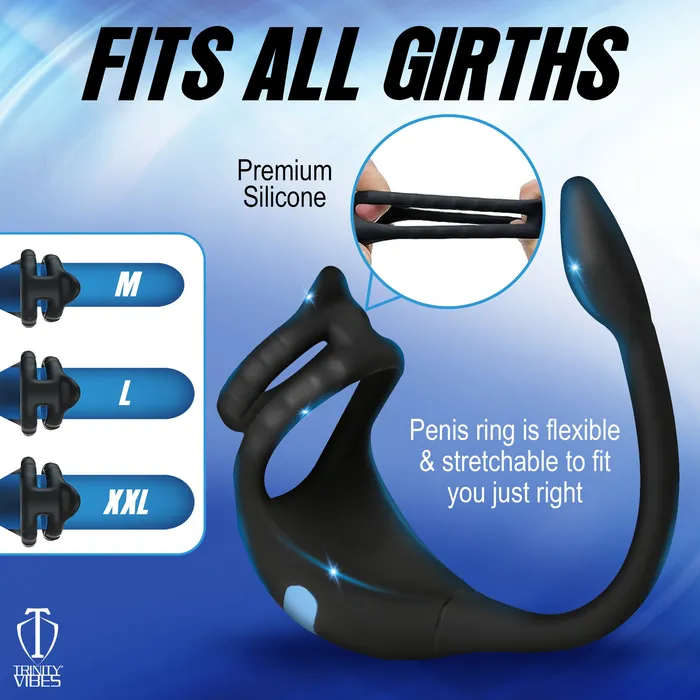 XR Brands Vibrating Silicone Cock Ring And Anal Stimulator | Male Sex Toys